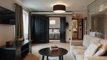 In-room safe, desk, laptop workspace, blackout curtains