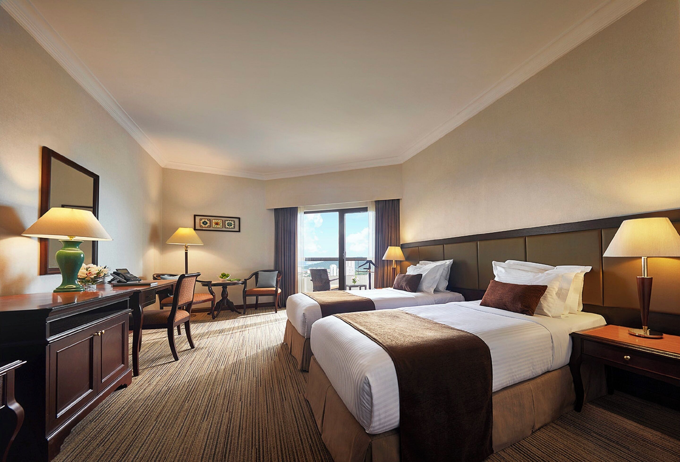 Premium bedding, down comforters, pillowtop beds, minibar