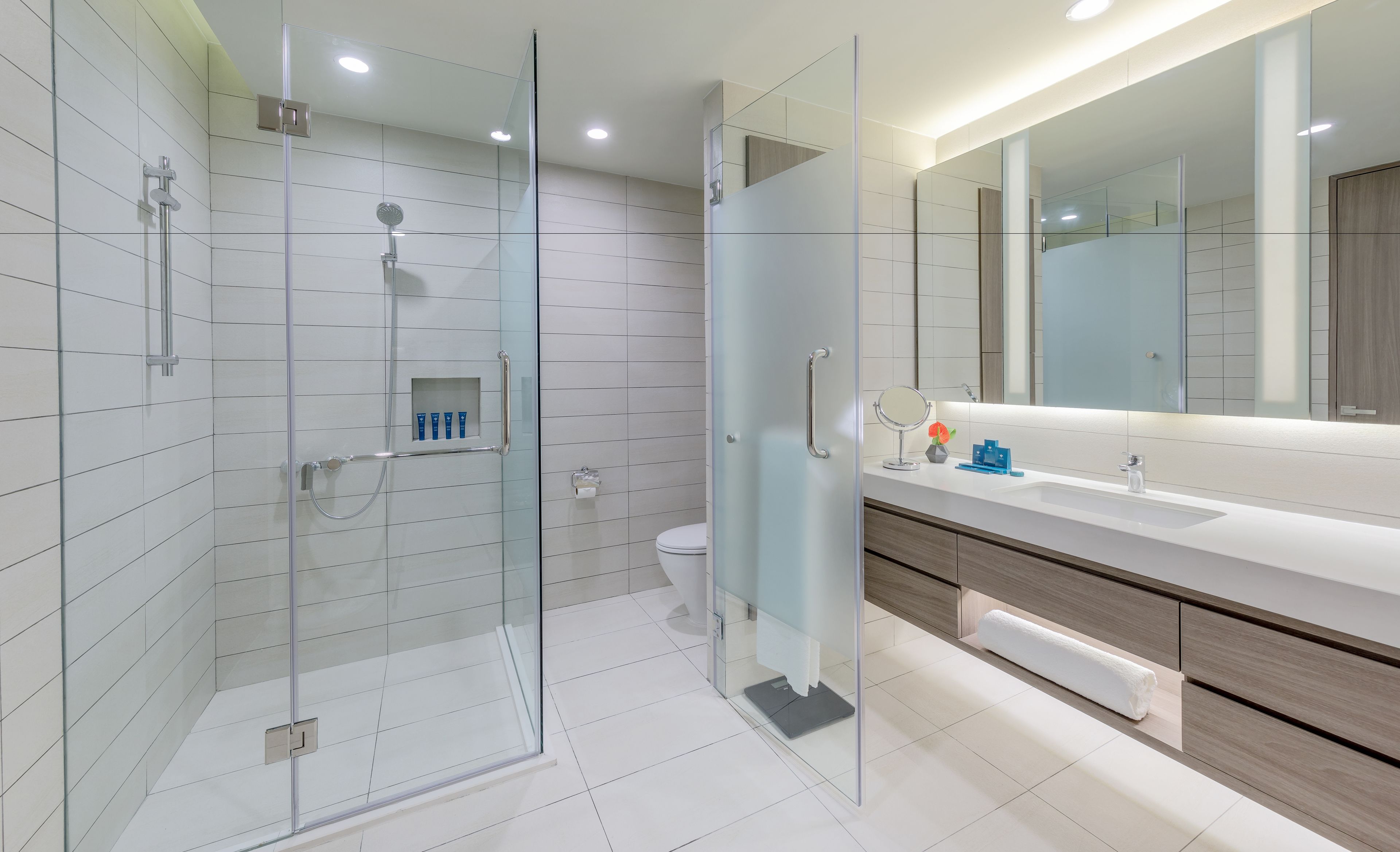 soho serviced suites | bathroom | shower, rainfall showerhead, free toiletries, hair dryer