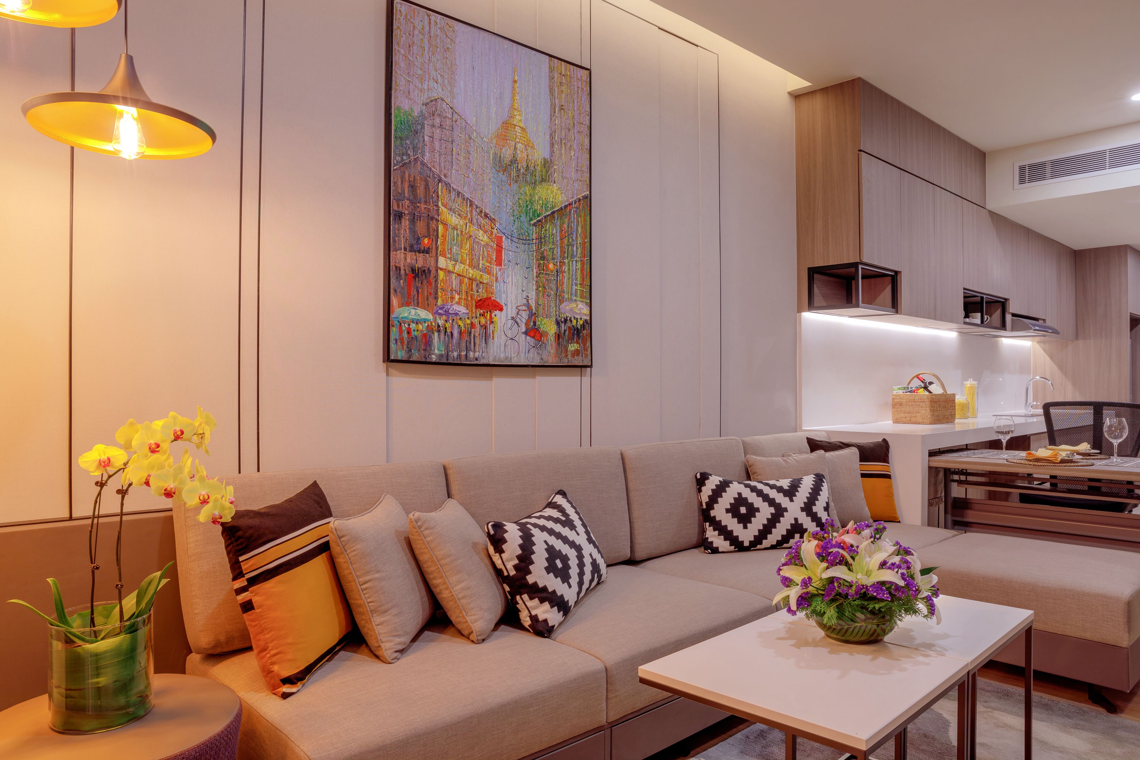 soho serviced suites | living area | 40-inch lcd tv with satellite channels, tv