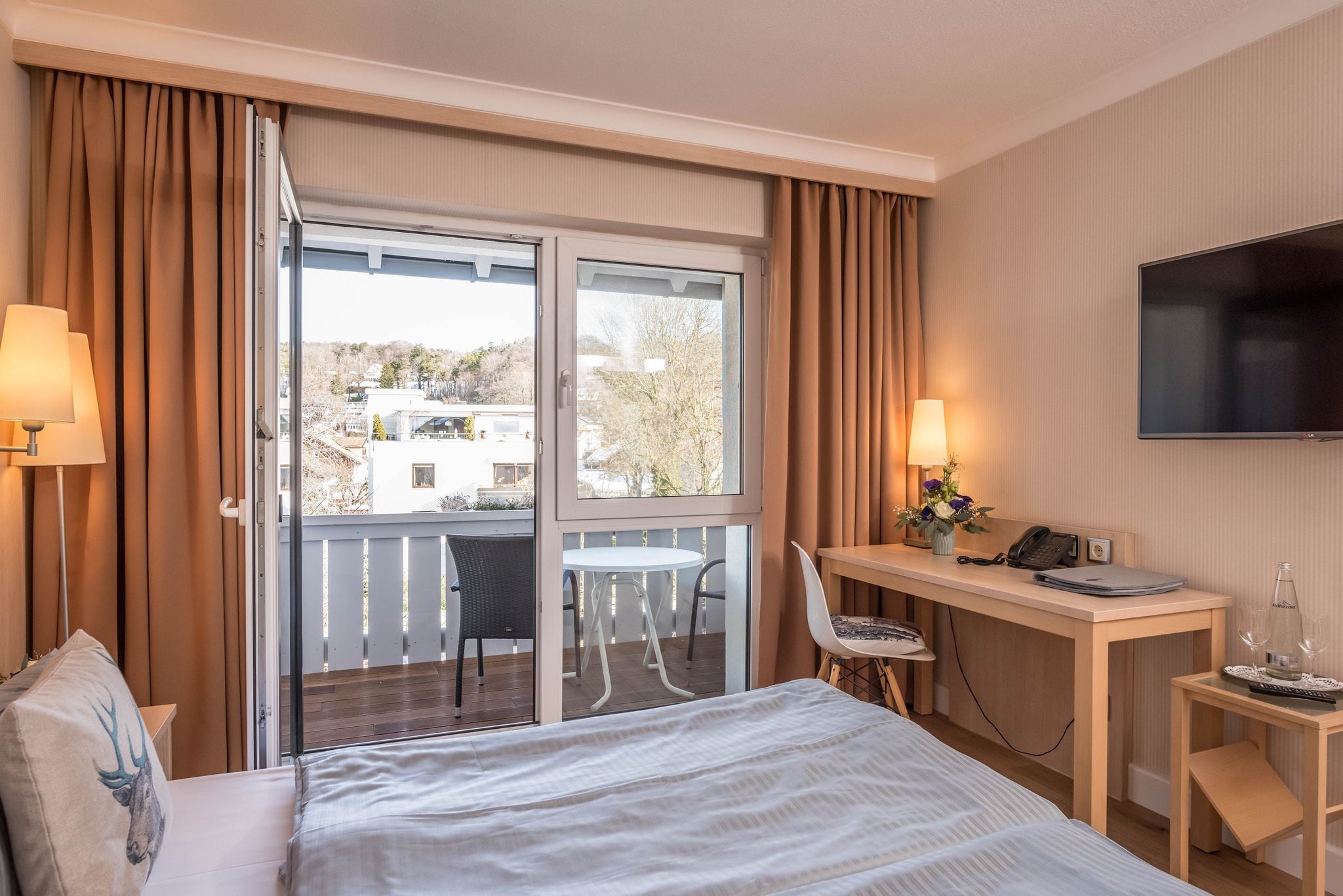 standard double room, balcony (landside) | 1 bedroom, in-room safe, desk, iron/ironing board