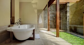 Luxury Villa, 2 Bedrooms, Private Pool, Valley View | Bathroom | Separate tub and shower, free toiletries, hair dryer, bathrobes - Komaneka at Tanggayuda (Ubud)