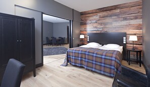 1 bedroom, desk, blackout curtains, iron/ironing board