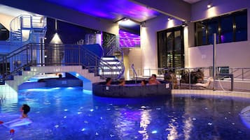 14 indoor pools, 3 outdoor pools