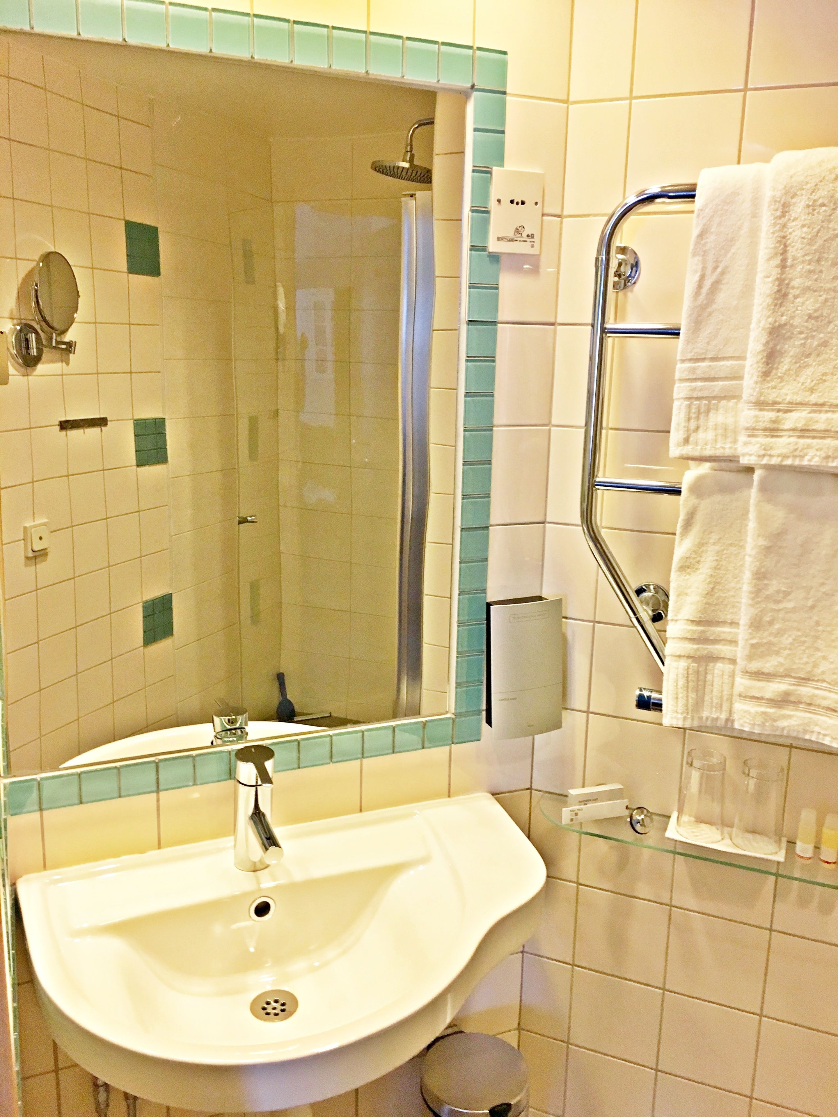 premier double room | bathroom | shower, free toiletries, hair dryer, towels