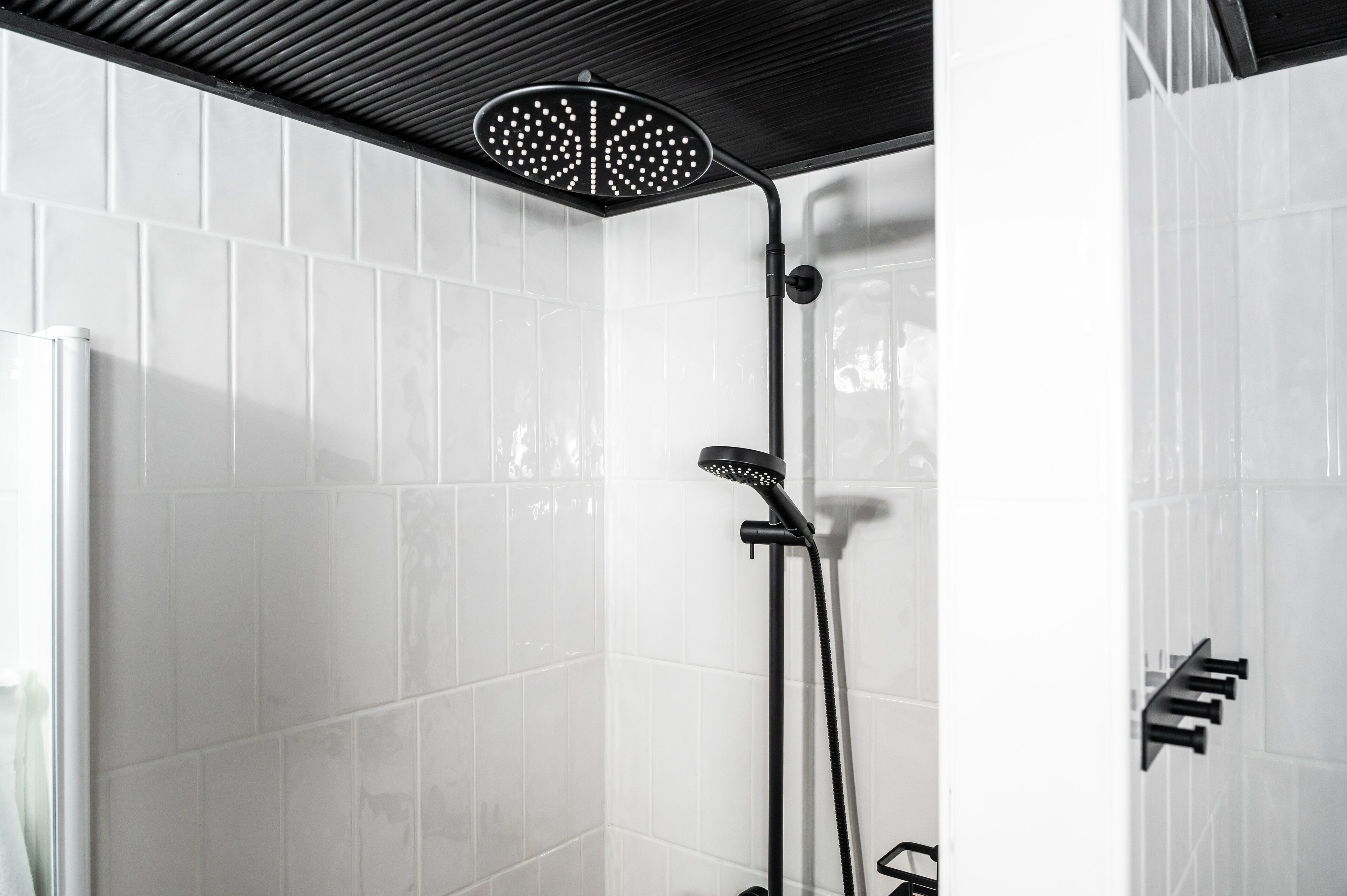 rainfall showerhead, hair dryer, bidet, heated floors