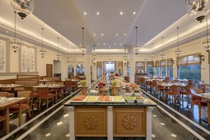 Enjoy dining in style with comfortable seating and a variety of food options available.