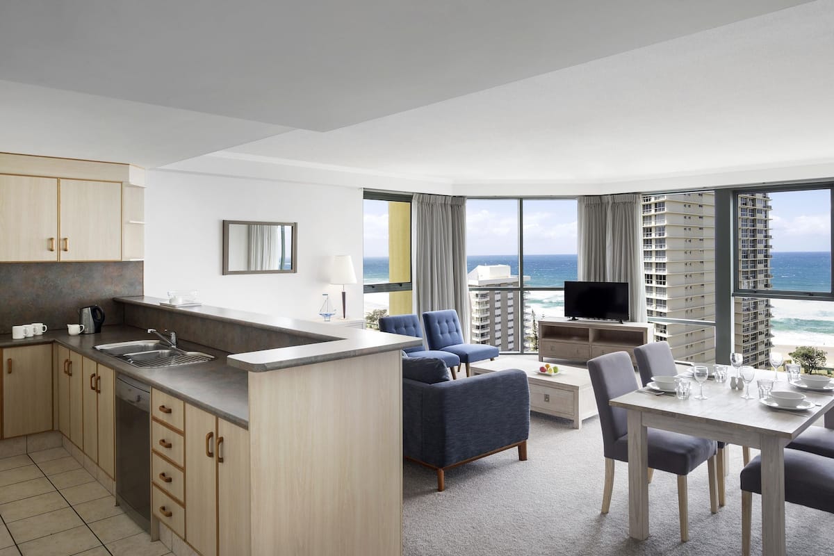 Huone, 2 makuuhuonetta (Ocean) | Tallelokero huoneessa, silitysrauta/-lauta, Wi-Fi, vuodevaatteet