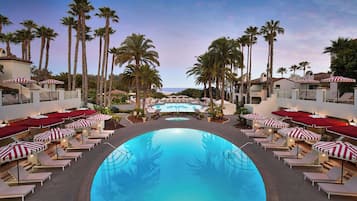 3 outdoor pools, open 8:00 AM to 8:00 PM, cabanas (surcharge)