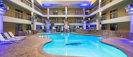 Indoor pool, open 8:00 AM to 10:00 PM, sun loungers