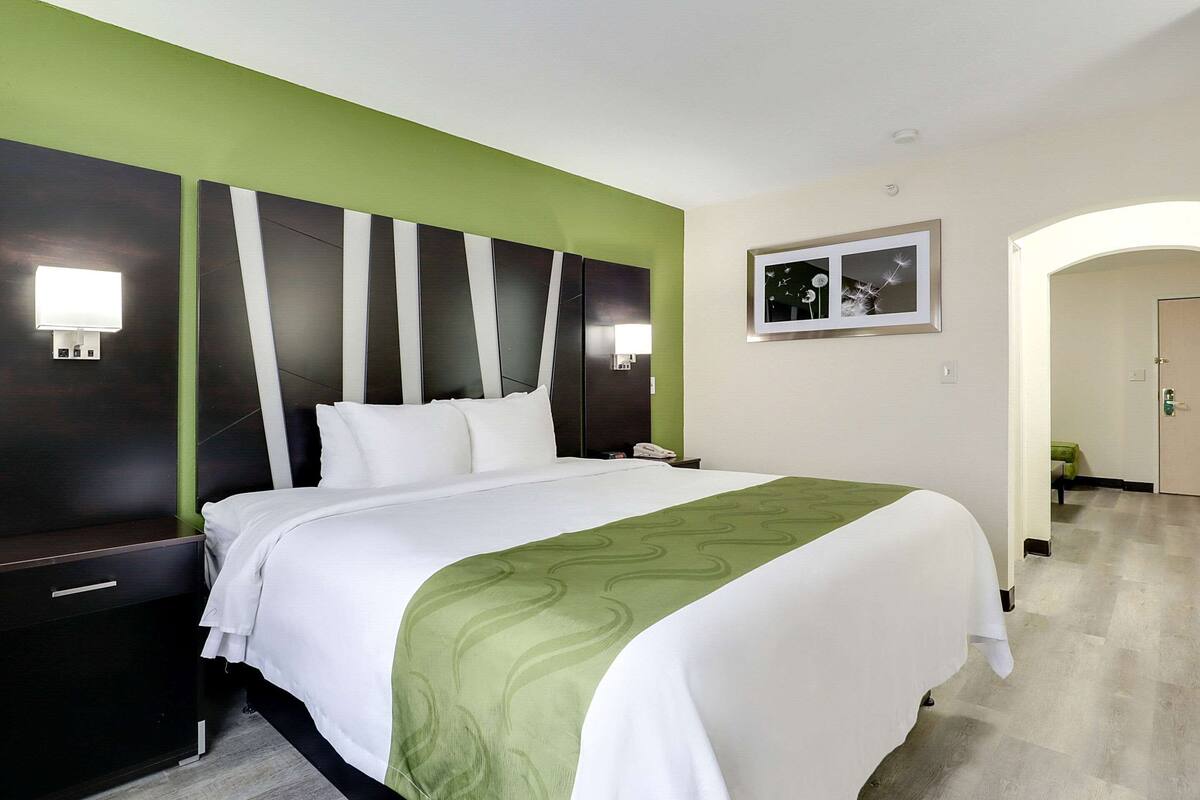 In-room safe, desk, iron/ironing board, cribs (free)