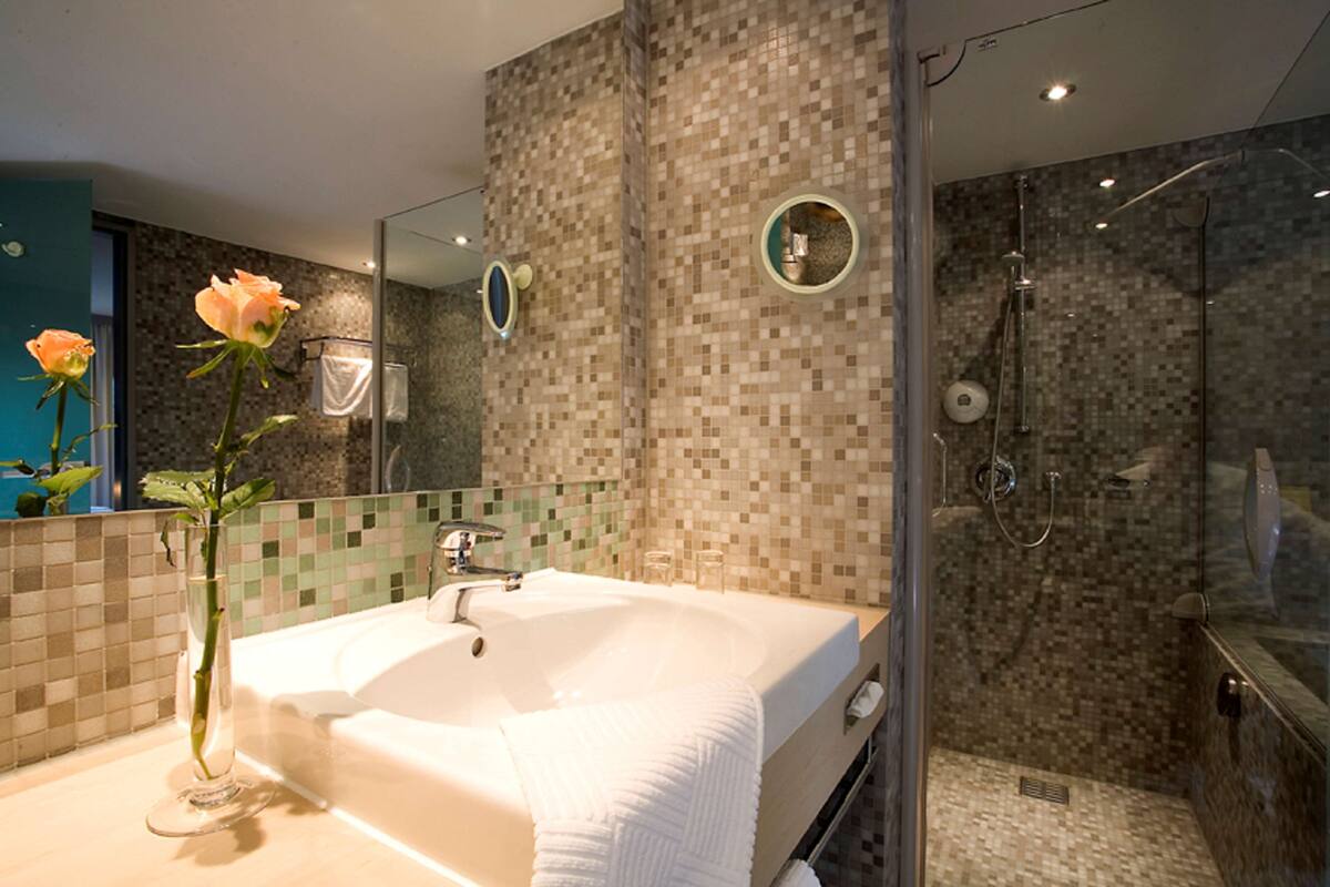studio | bathroom | combined shower/bathtub, free toiletries, hair dryer, towels