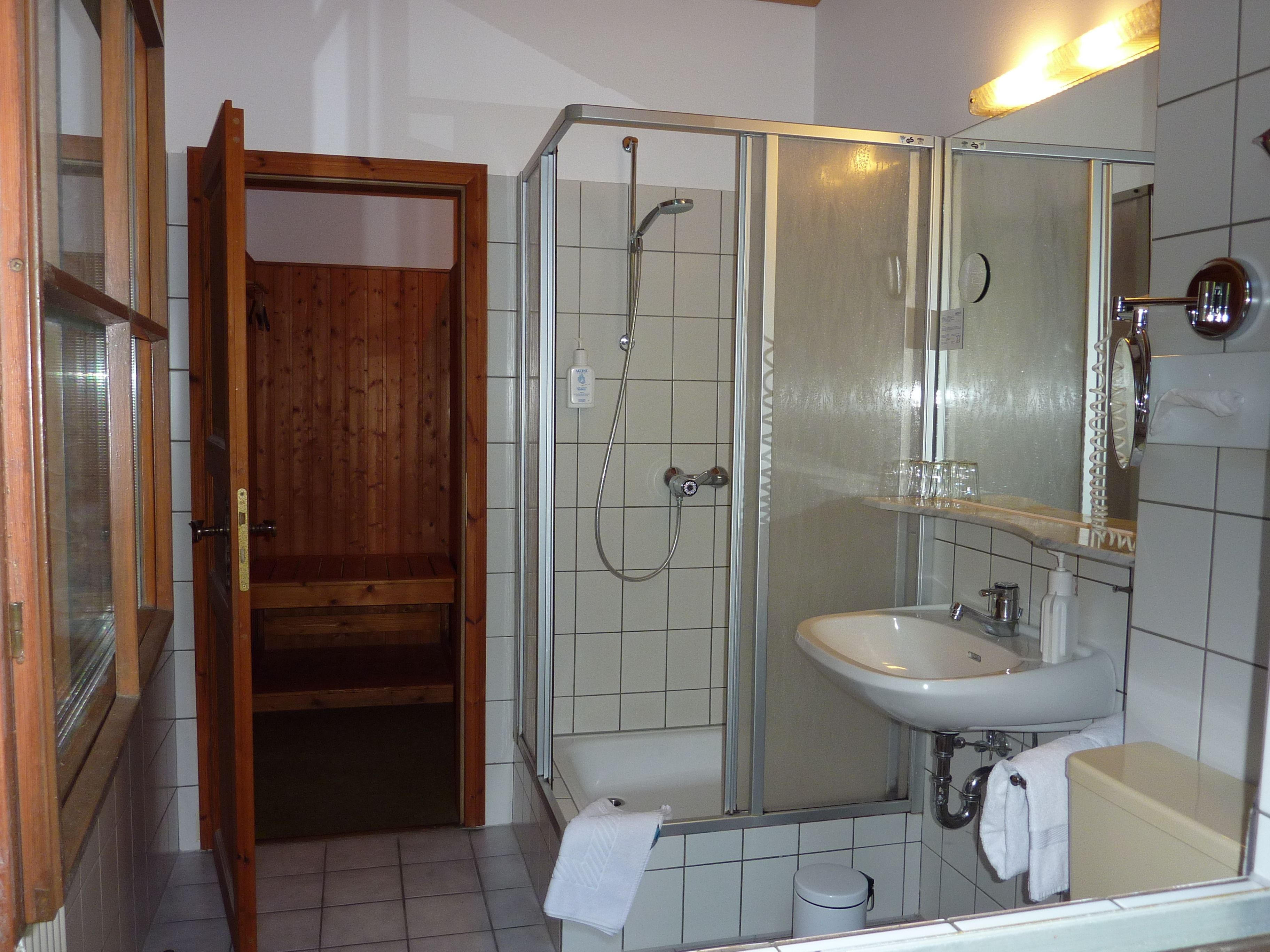 standard room | bathroom | shower, free toiletries, hair dryer, towels