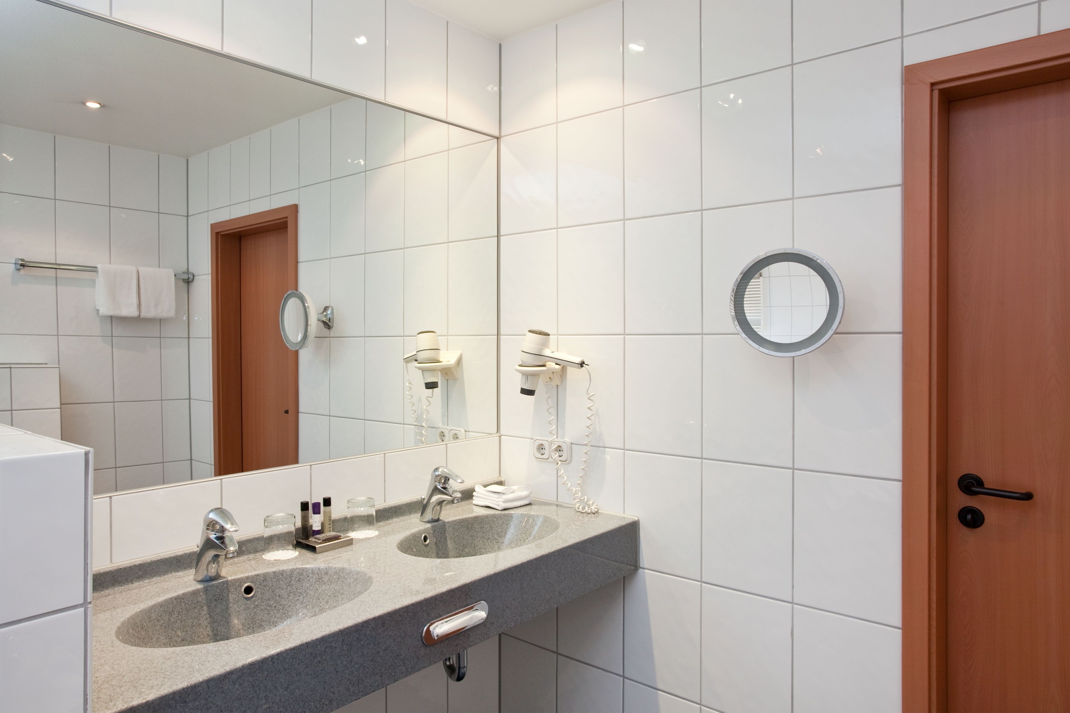 free toiletries, hair dryer, slippers, towels