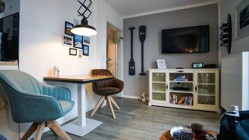 Flat-screen TV, tablet