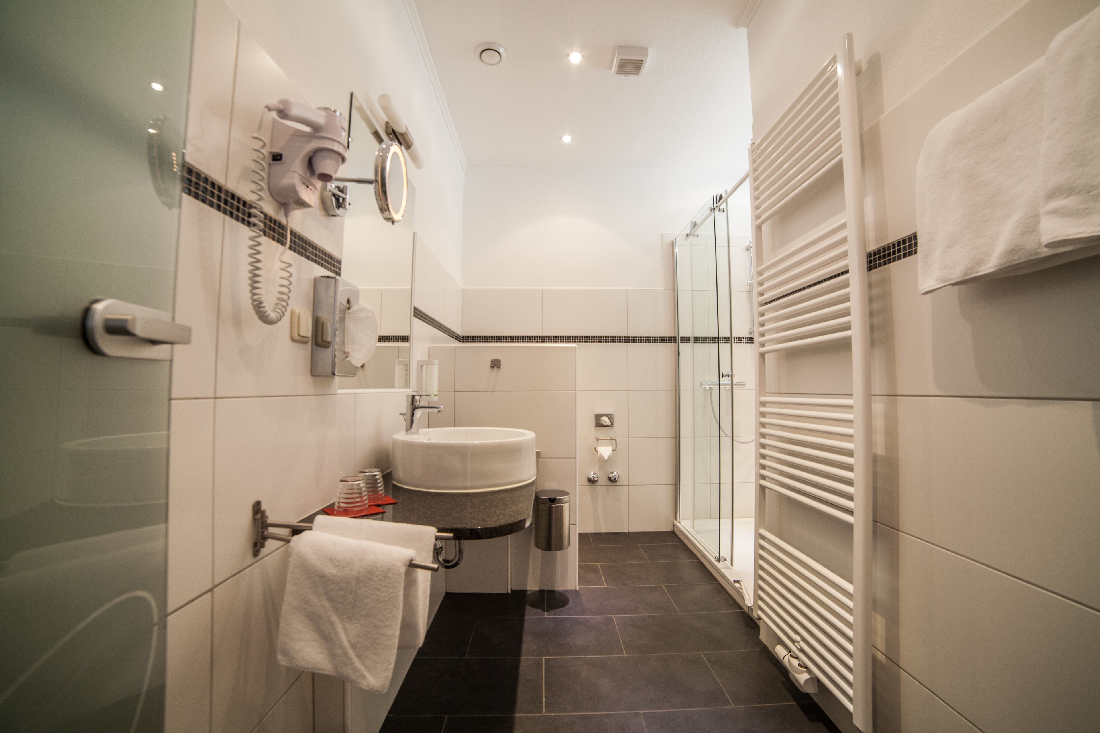 free toiletries, hair dryer, towels