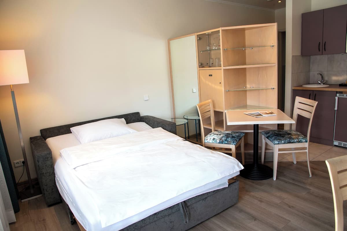 Appartement Deluxe, 1 trÚs grand lit et 1 canapé-lit, balcon (2+1) | Aire de séjour | Téléviseur connecté de 43 po avec télévision par satellite, bureau