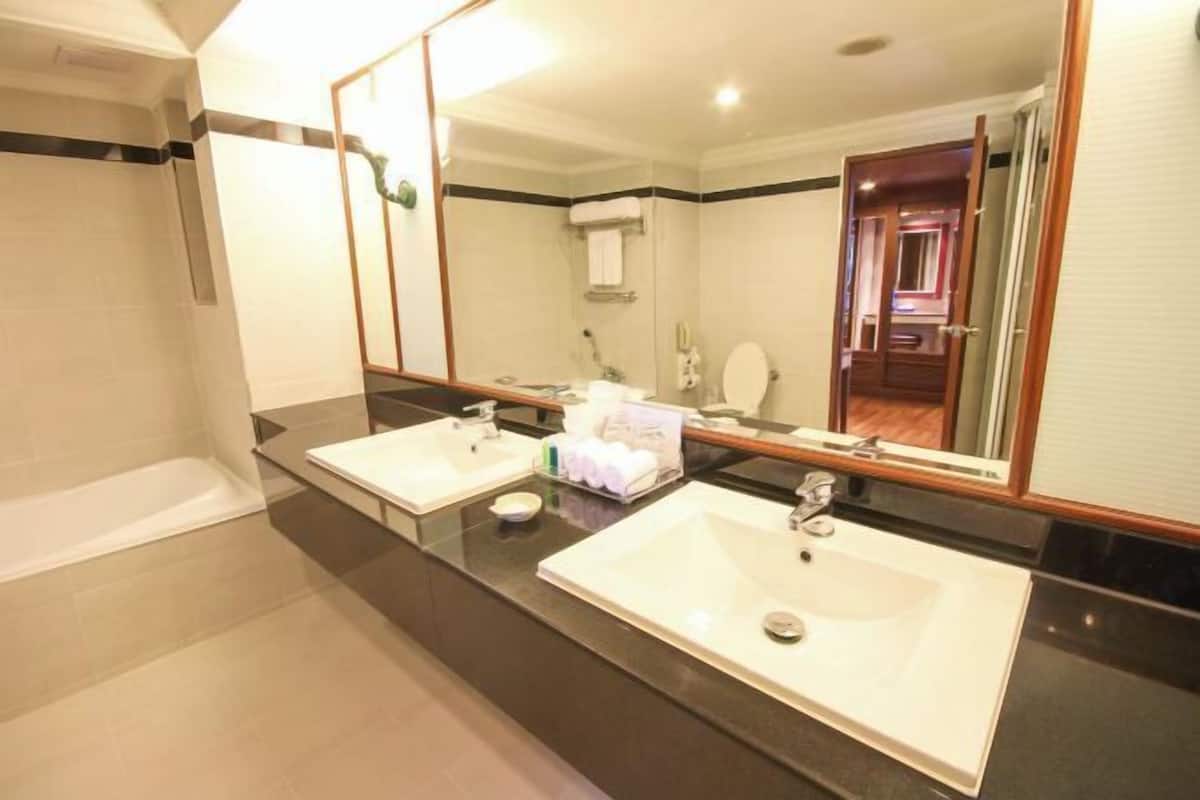 Separate bathtub and shower, deep-soaking bathtub