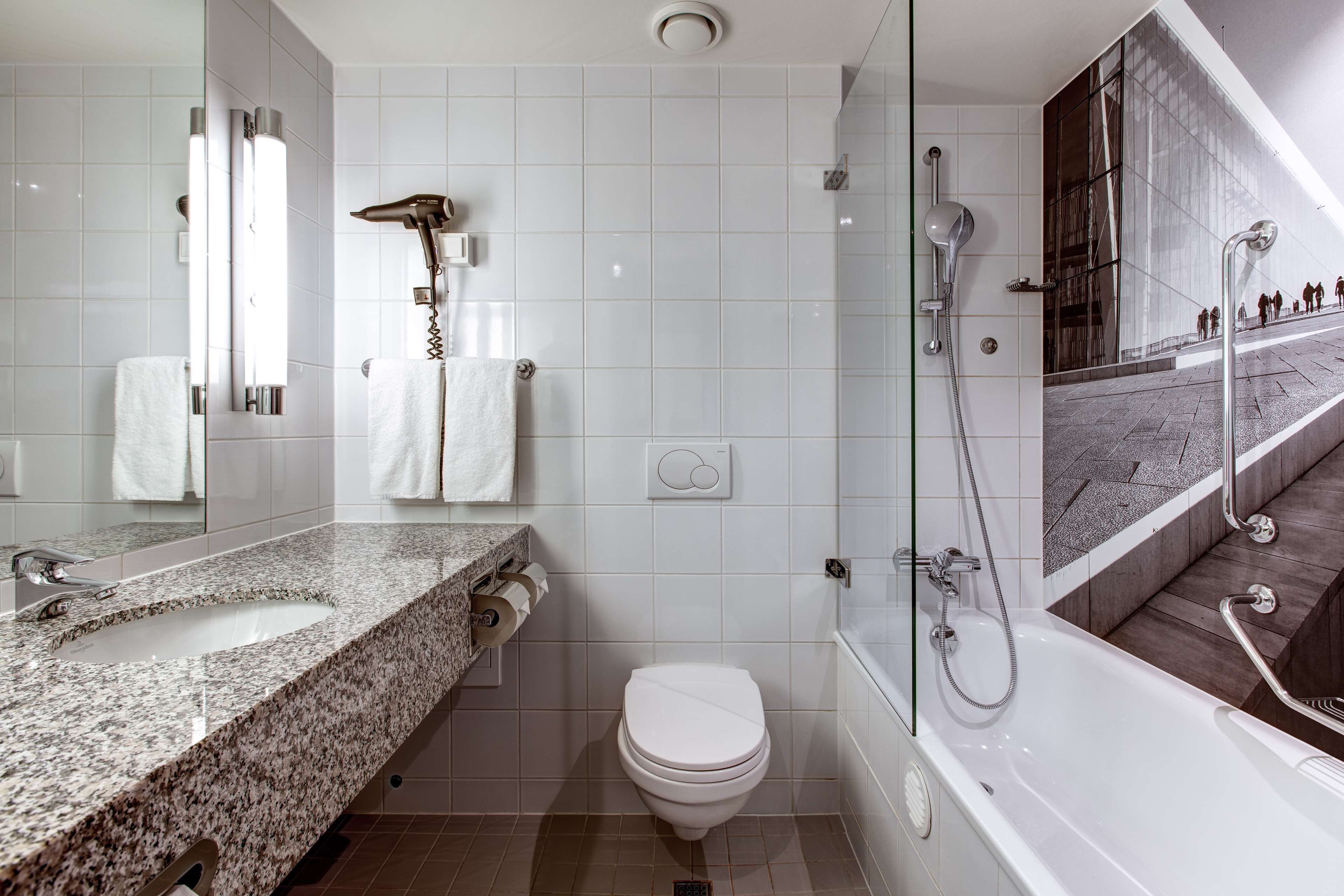 free toiletries, hair dryer, towels