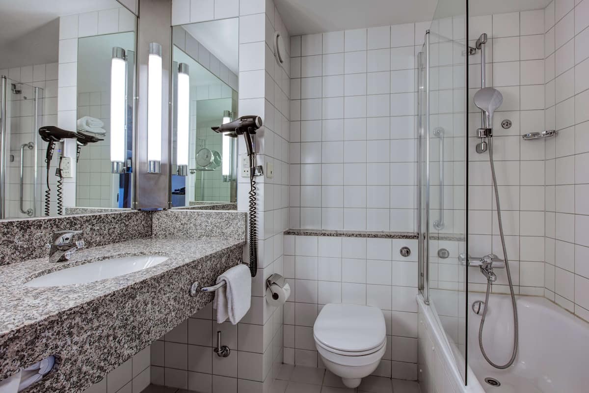 free toiletries, hair dryer, towels