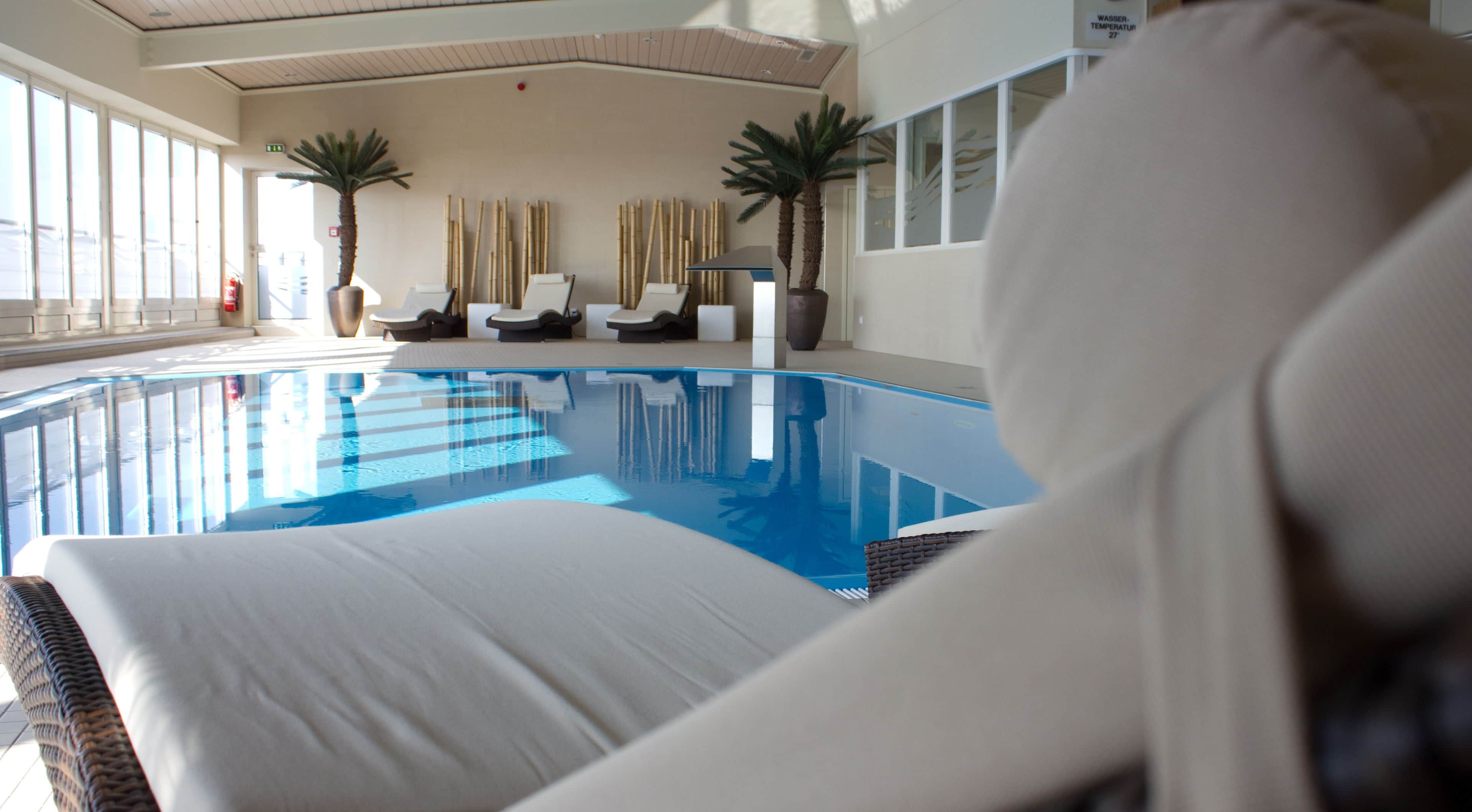 indoor pool, pool loungers