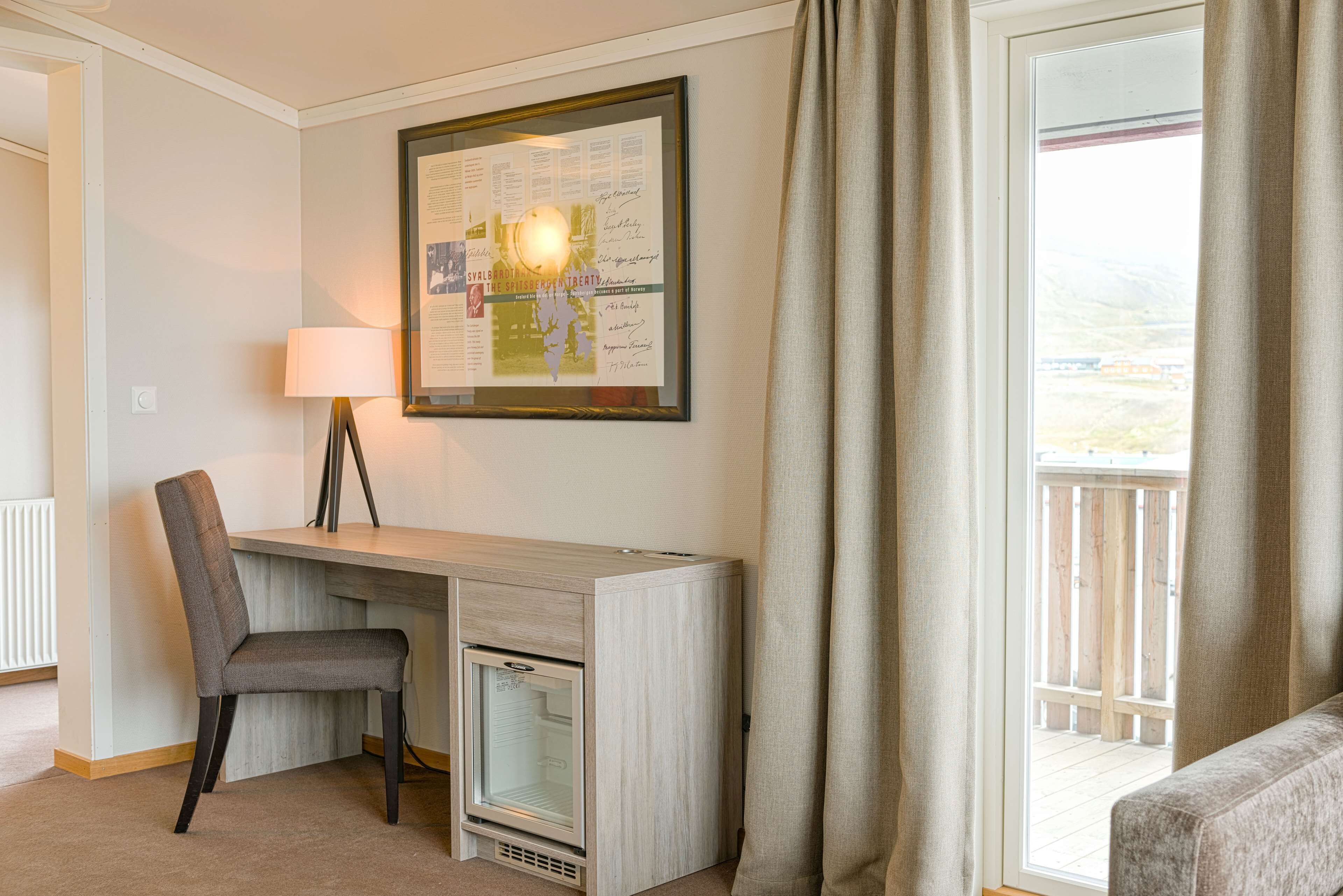 family room | desk, laptop workspace, blackout curtains, free cots/infant beds