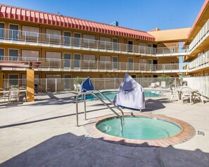 Outdoor pool, open 8 AM to 8:00 PM, pool umbrellas - Rodeway Inn & Suites Needles (Needles)
