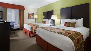 Down comforters, pillowtop beds, in-room safe, desk