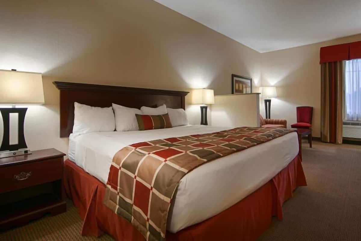 Down comforters, pillowtop beds, in-room safe, desk