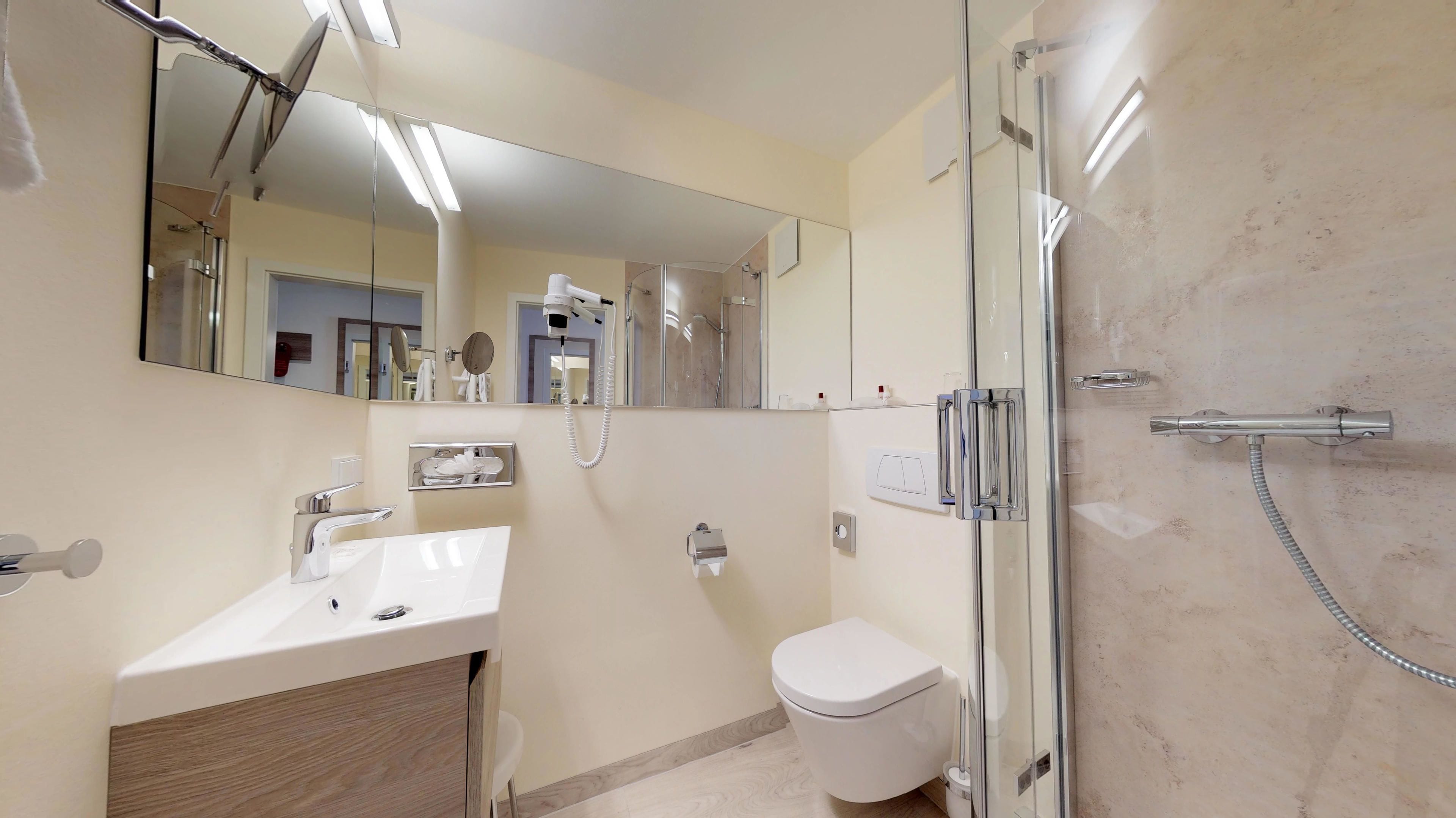 free toiletries, hair dryer, towels