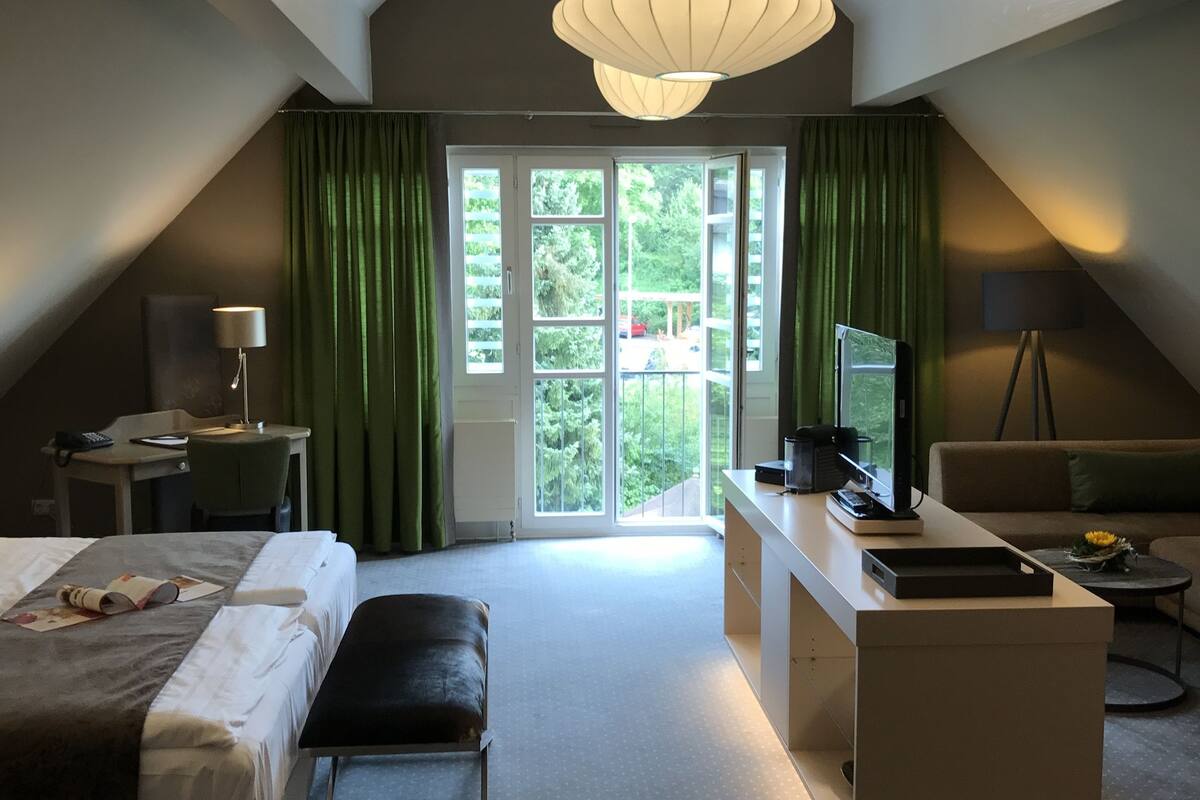 deluxe suite | living area | flat-screen tv