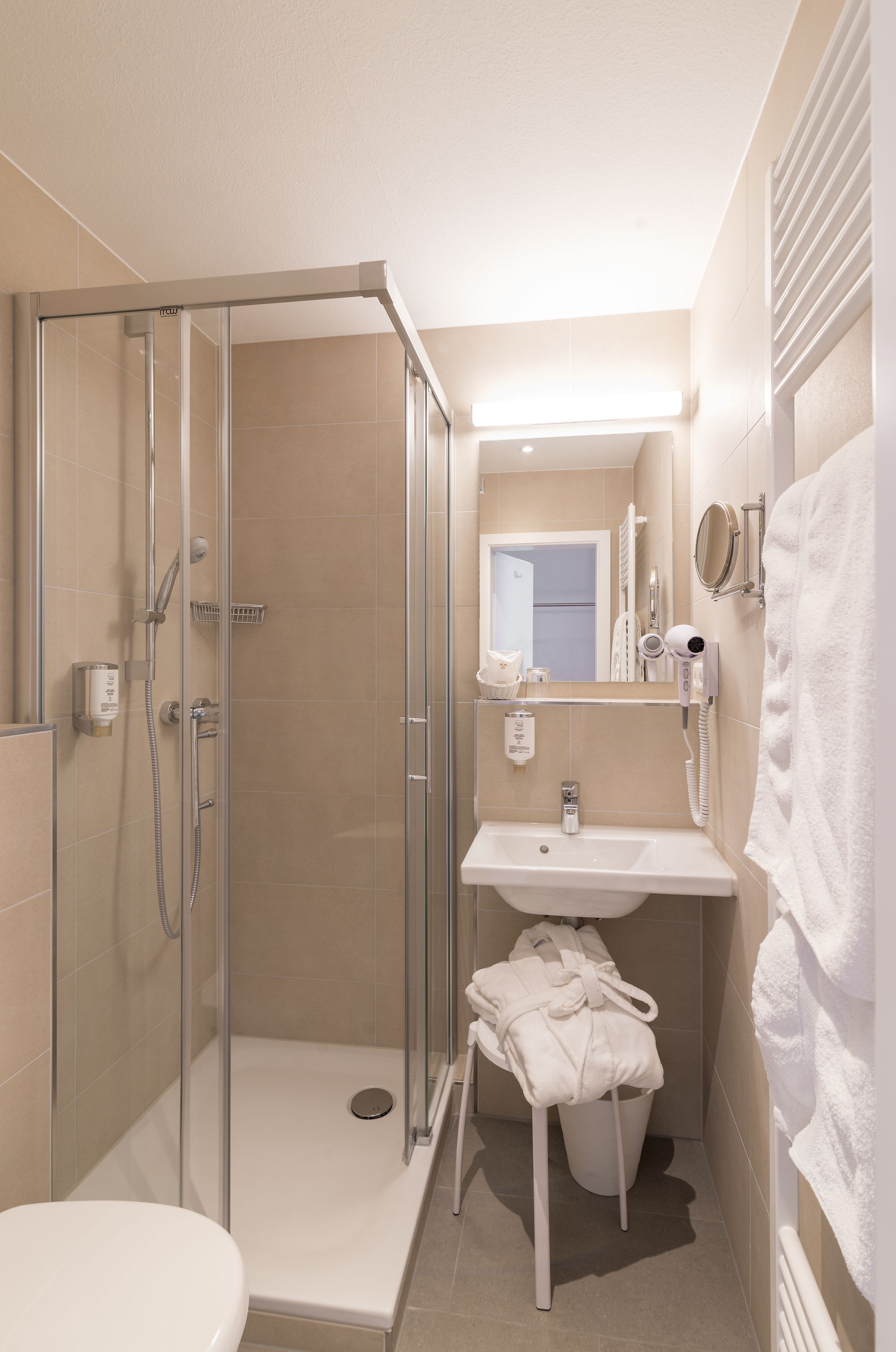 shower, free toiletries, hair dryer, bathrobes