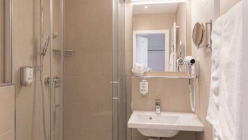 Shower, free toiletries, hair dryer, bathrobes