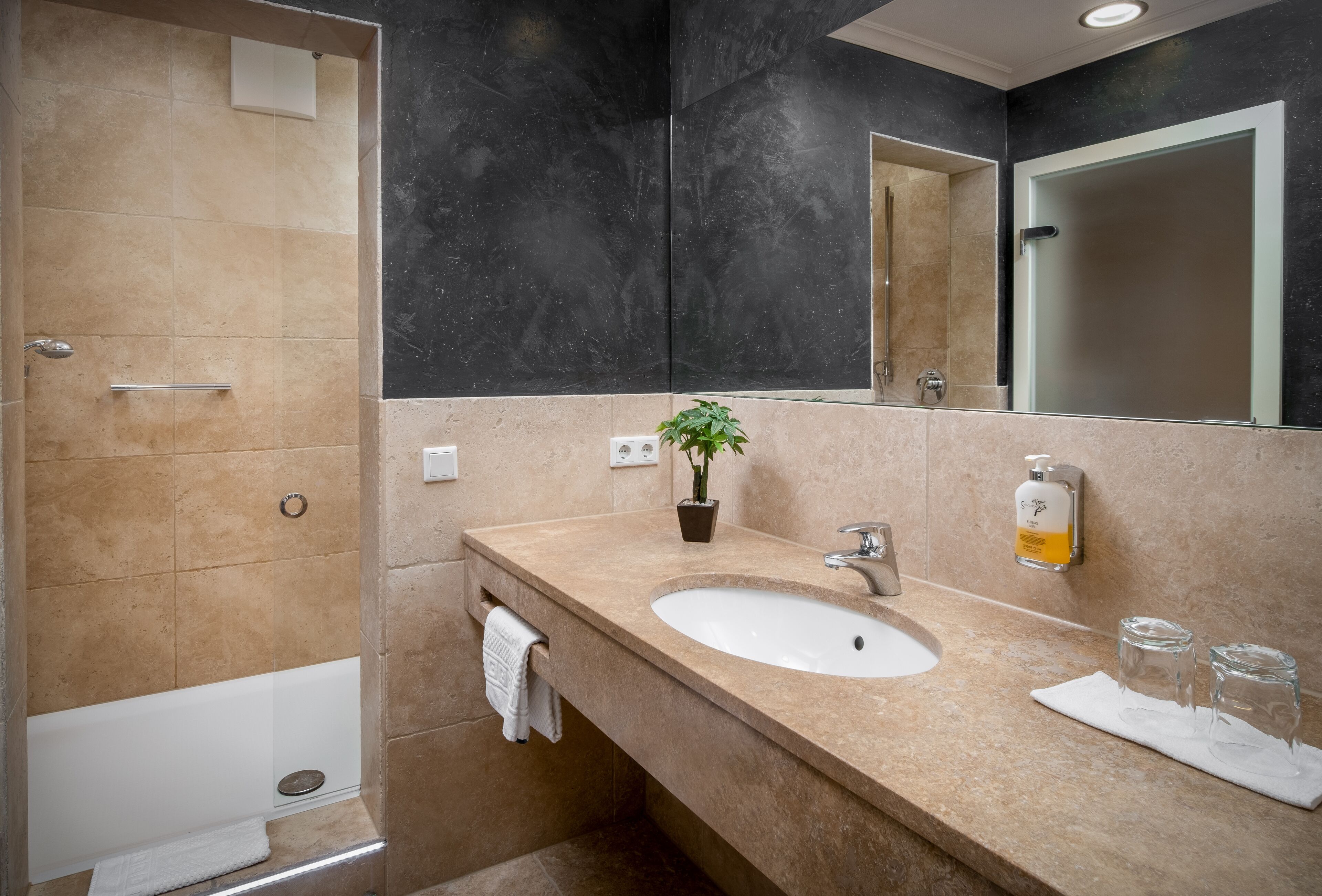 comfort double room | bathroom | shower, hair dryer, bathrobes, towels
