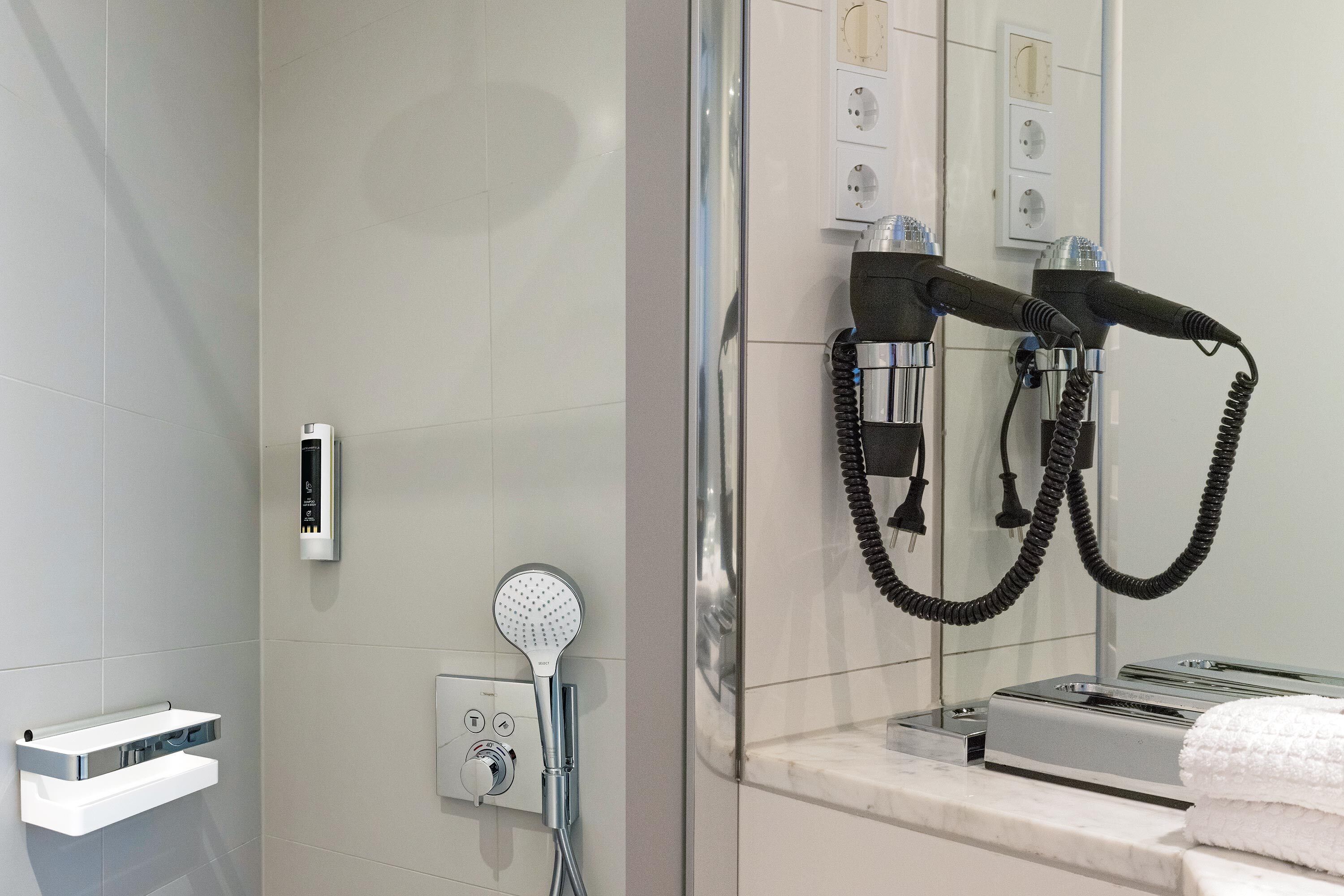 free toiletries, hair dryer, towels, soap