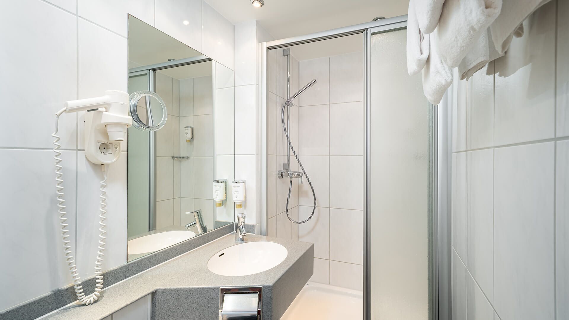 double or twin room | bathroom | shower, free toiletries, hair dryer, towels
