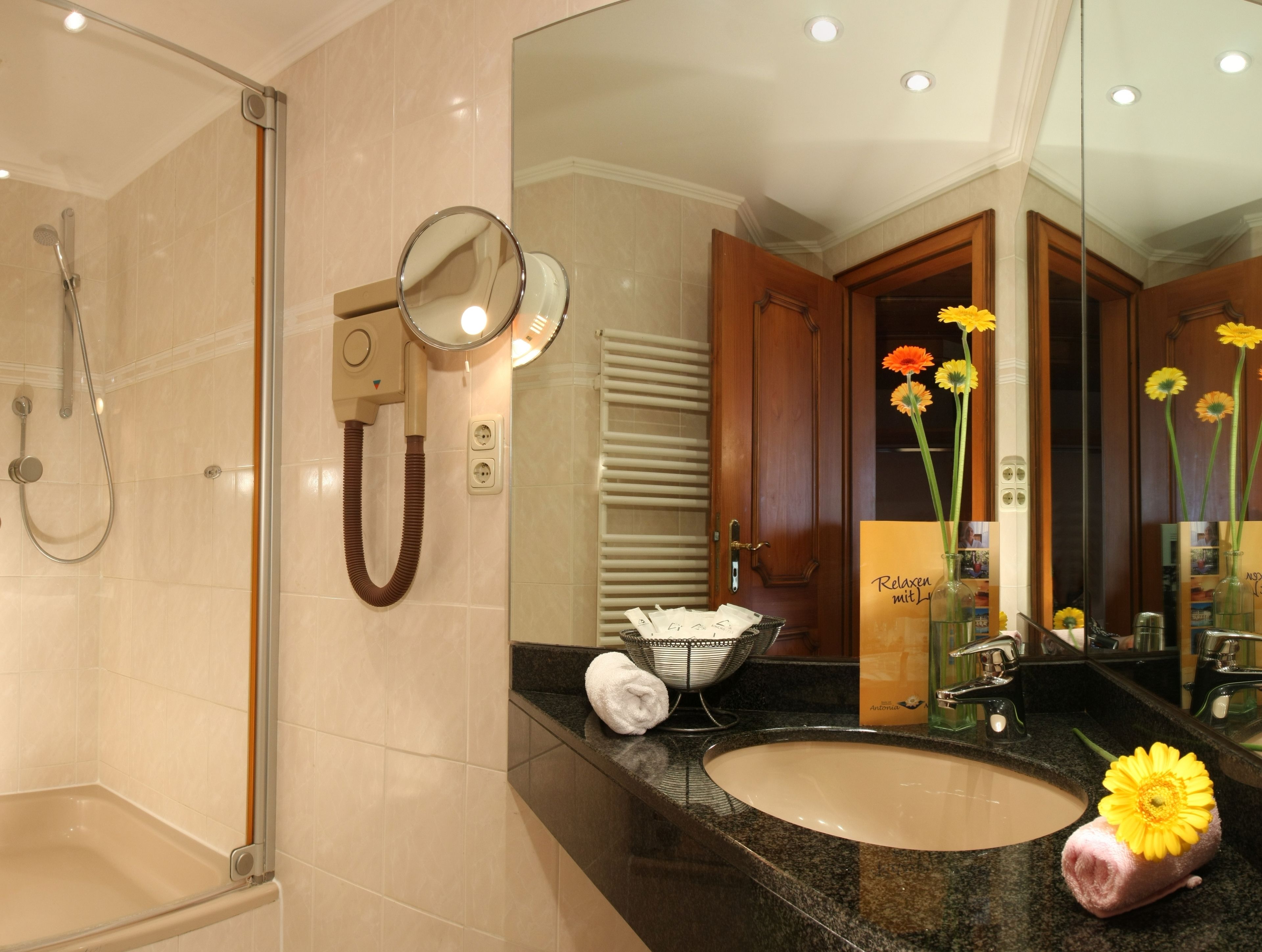 free toiletries, hair dryer, slippers, bidet