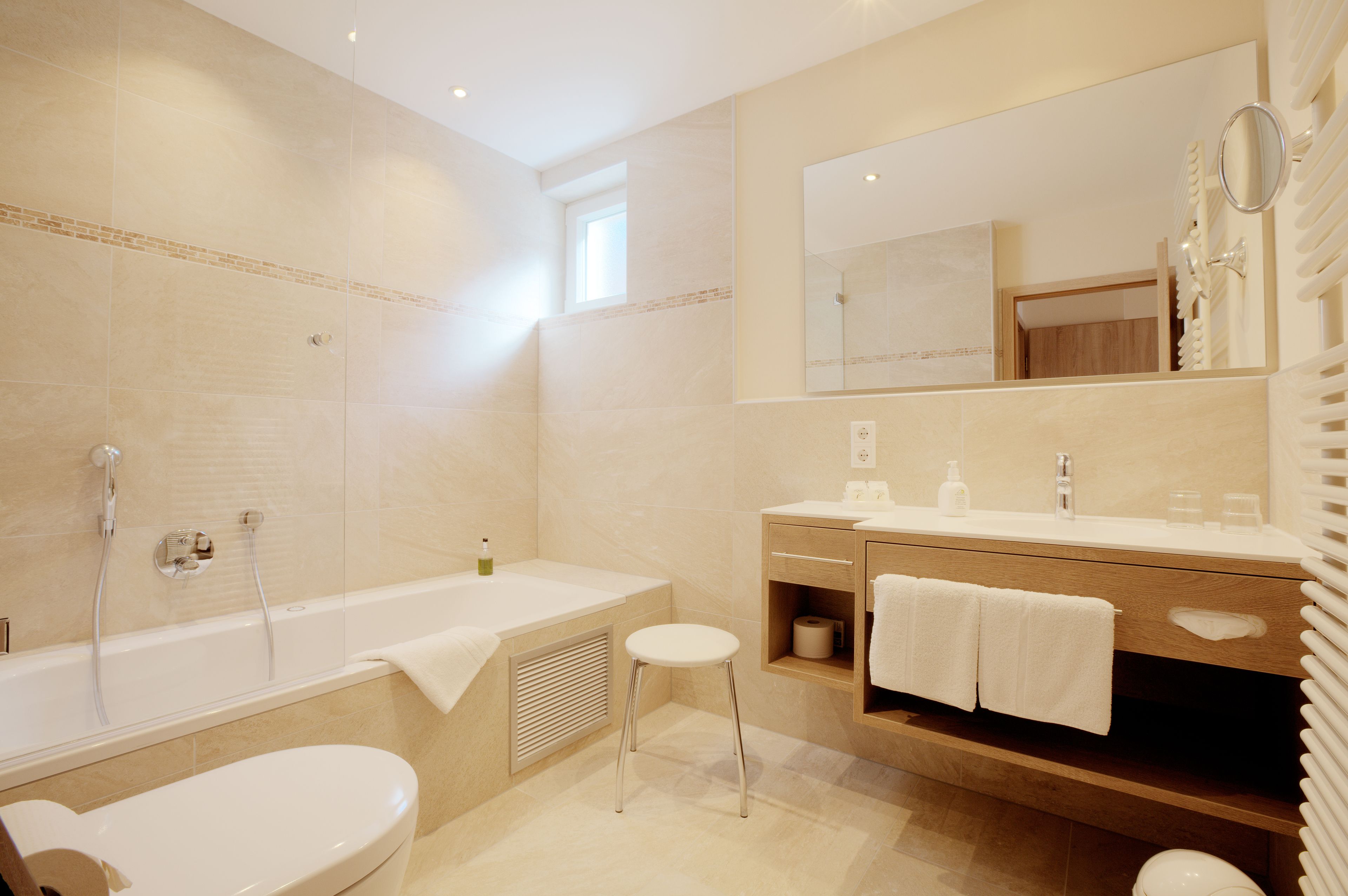 free toiletries, hair dryer, towels