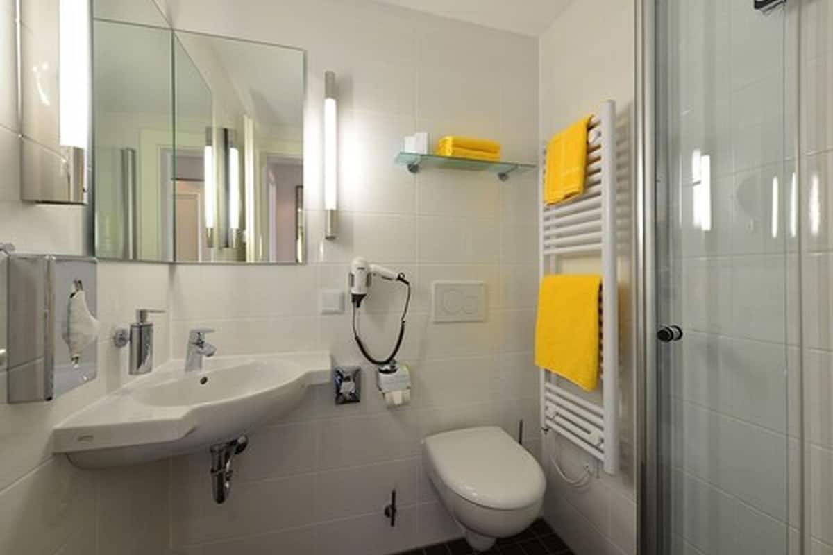 free toiletries, hair dryer, towels