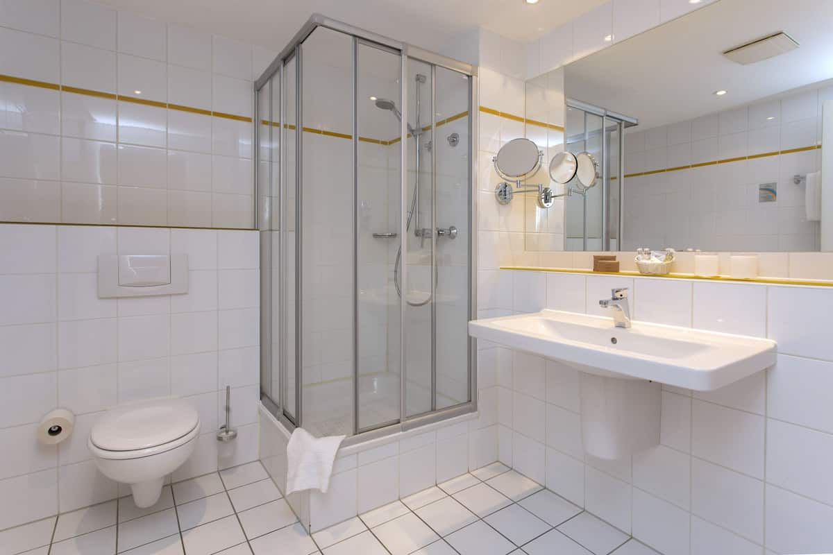 free toiletries, hair dryer, towels, soap