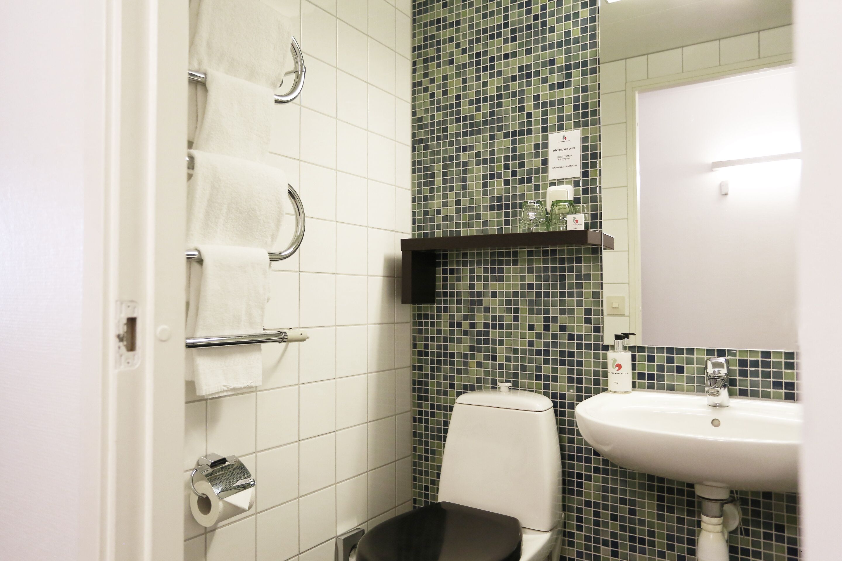 shower, eco-friendly toiletries, towels