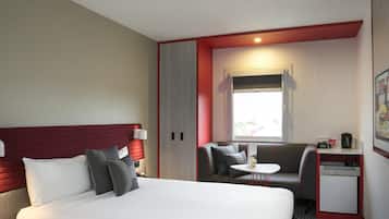 Hypo-allergenic bedding, desk, blackout curtains, soundproofing