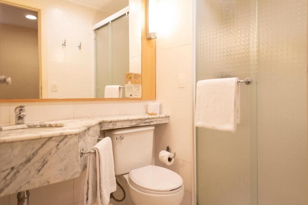 shower, eco-friendly toiletries, towels