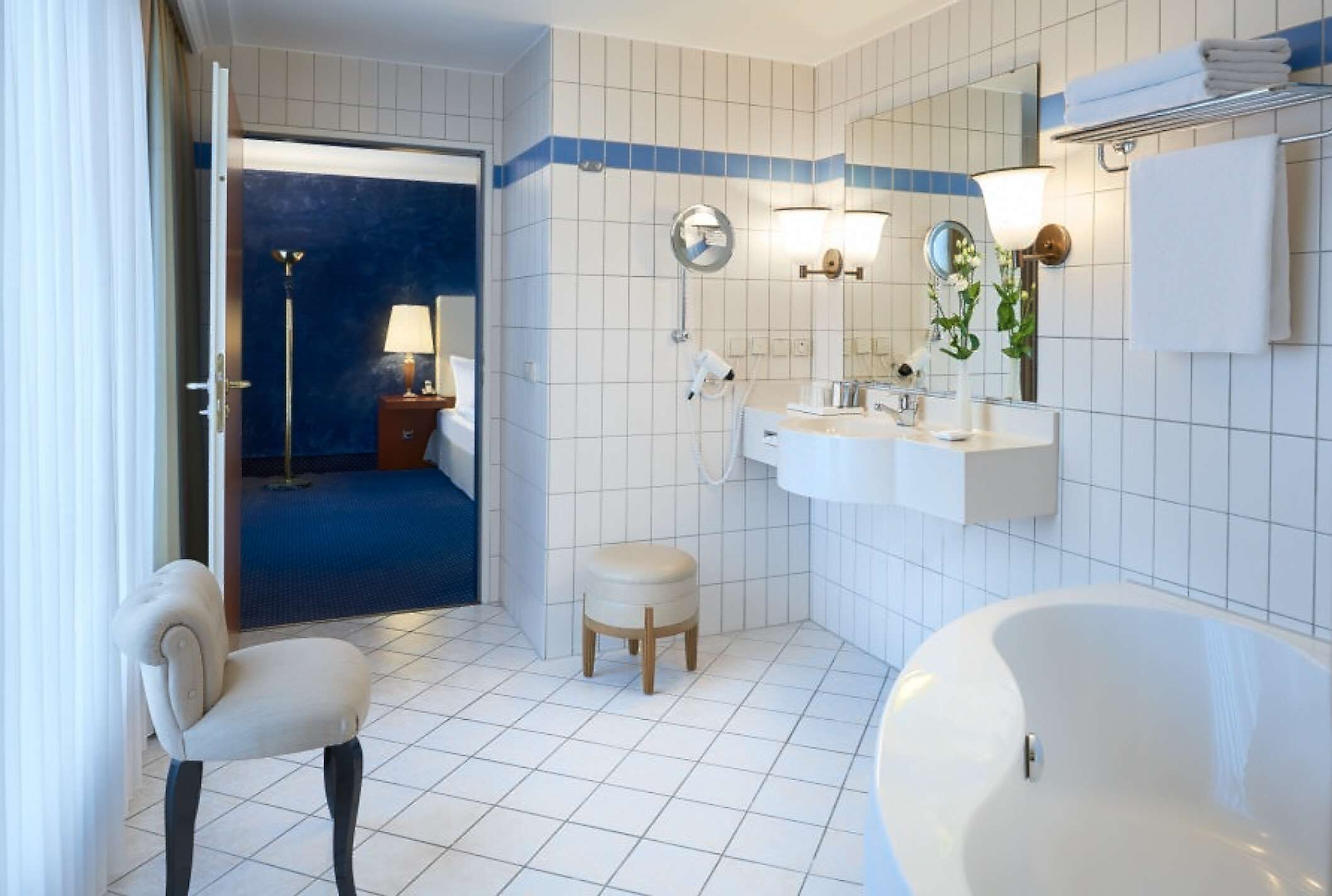 free toiletries, hair dryer, bathrobes, towels