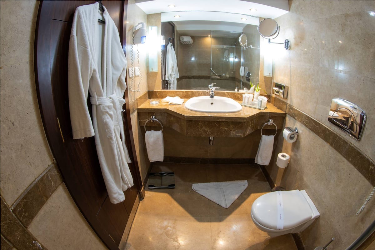 combined shower/bathtub, spring water bathtub, designer toiletries