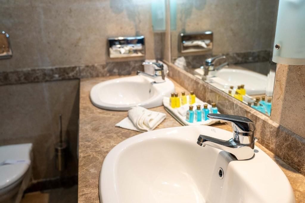 combined shower/bathtub, spring water bathtub, designer toiletries