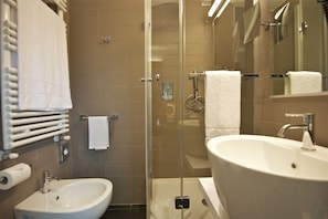 Shower, eco-friendly toiletries, hair dryer, bidet