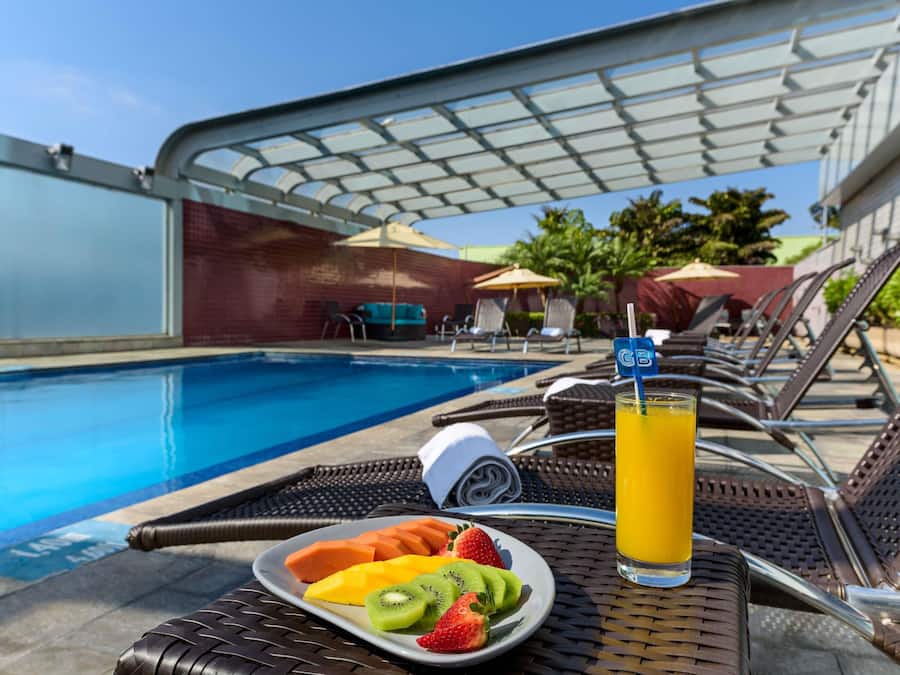 Outdoor pool, sun loungers