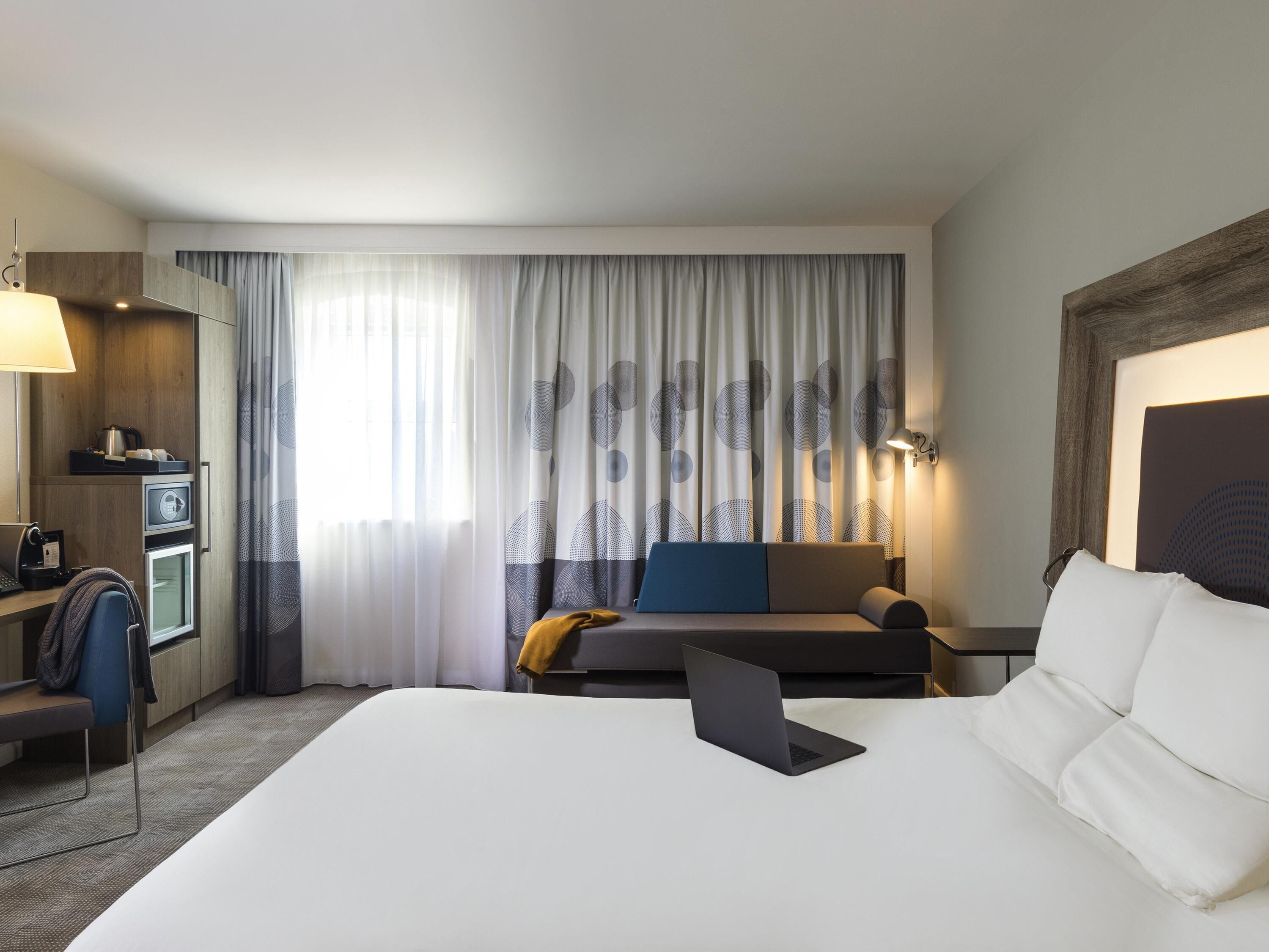 In-room safe, desk, laptop workspace, blackout curtains