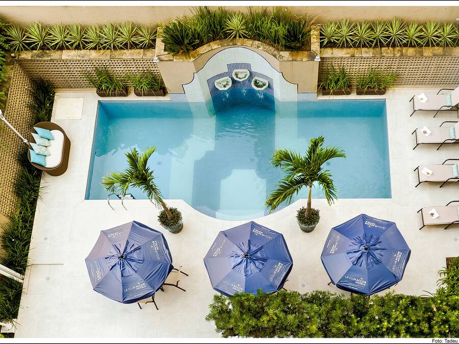 Outdoor pool, pool umbrellas, pool loungers